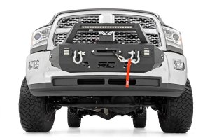 Ram 2500 Winch Mount Kit - Rough Country - EXO System with LED Light bar and LED Cubes - Black - '14-'18